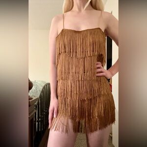 Bear Dance Brown Sheen Fringe Stretchy Soft Romper